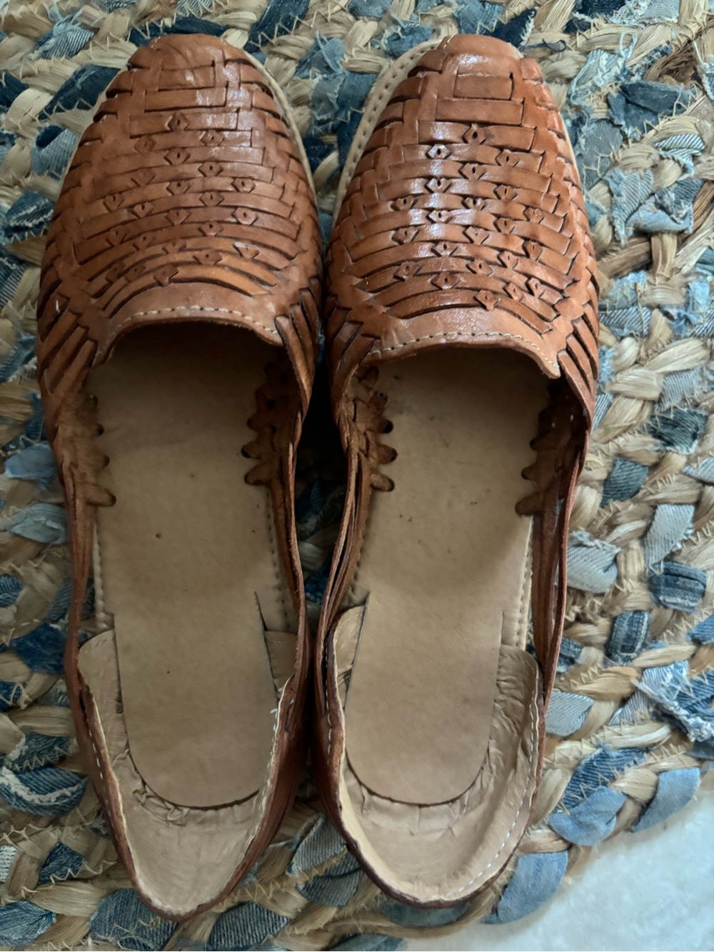 Woven Leather Slip-On Flats in Tan - Comfortable Women’s Shoes